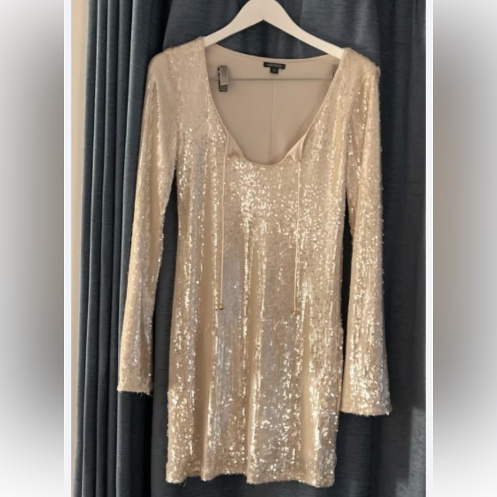 Boho Mini Eggshell Sequin Dress - NWT, size L